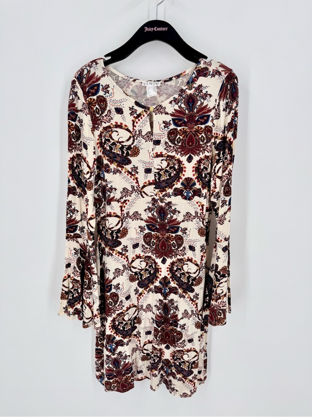 VENUS Cream Paisley Floral Long-Sleeve Tunic Dress